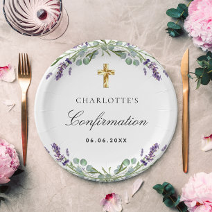 Lavender greenery violet florals Confirmation Paper Plate