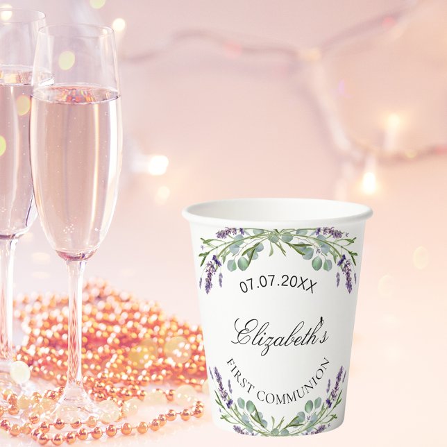Lavender greenery violet florals First Communion Paper Cups (Creator Uploaded)
