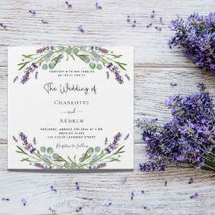 Lavender greenery violet florals luxury wedding  invitation