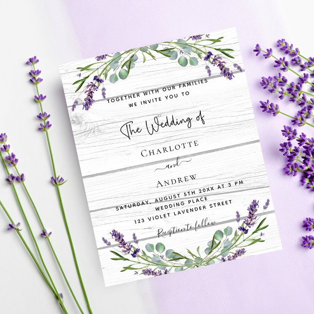 Lavender greenery wood budget wedding invitation flyer (Creator Uploaded)