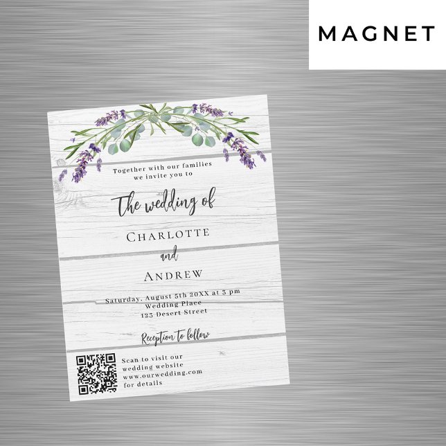 Lavender greenery wood QR code luxury wedding Magnetic Invitation (Creator Uploaded)