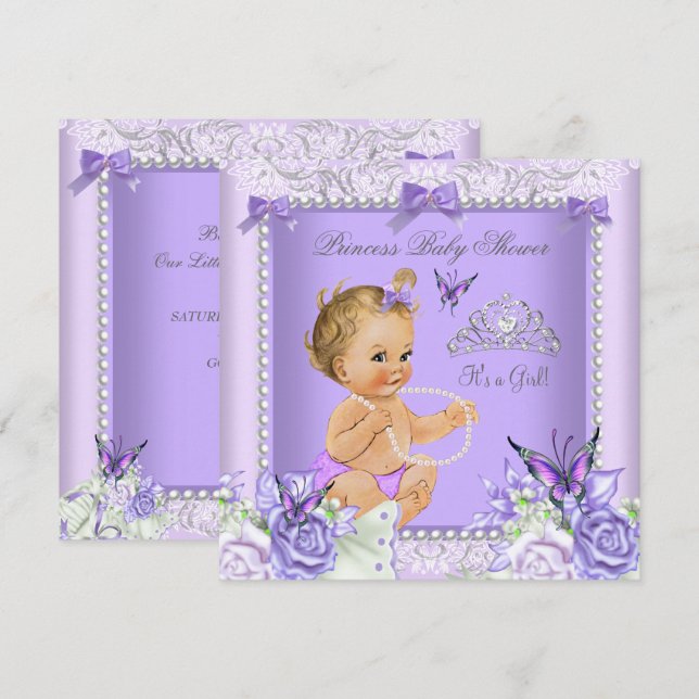 Lavender Grey Baby Shower Girl Blonde Baby Invitation (Front/Back)