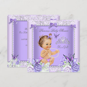 Lavender Grey Baby Shower Girl Brunette Invitation