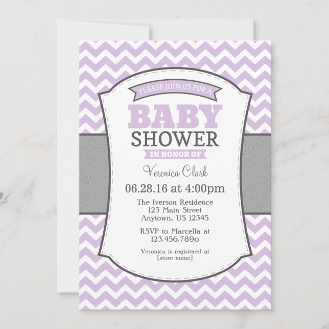 Lavender Grey Chevron Baby Shower Invitation (Front)