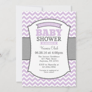 Lavender Grey Chevron Baby Shower Invitation