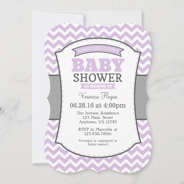 Lavender Grey Chevron Baby Shower Invitation (Front)
