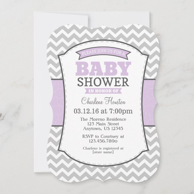 Lavender Grey Chevron Baby Shower Invitation (Front)
