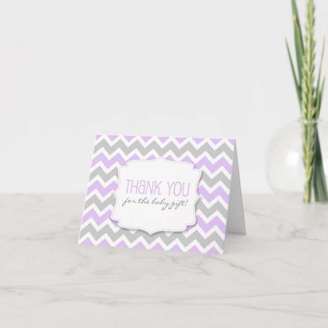 Lavender Grey Chevron Baby Shower thank you notes (Front)