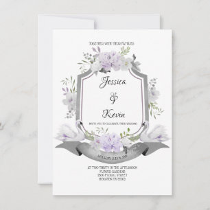 Lavender Grey Crest Swan Wedding Invitation