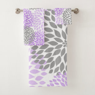 Lavender Grey dahlia floral bath decor Towel Set