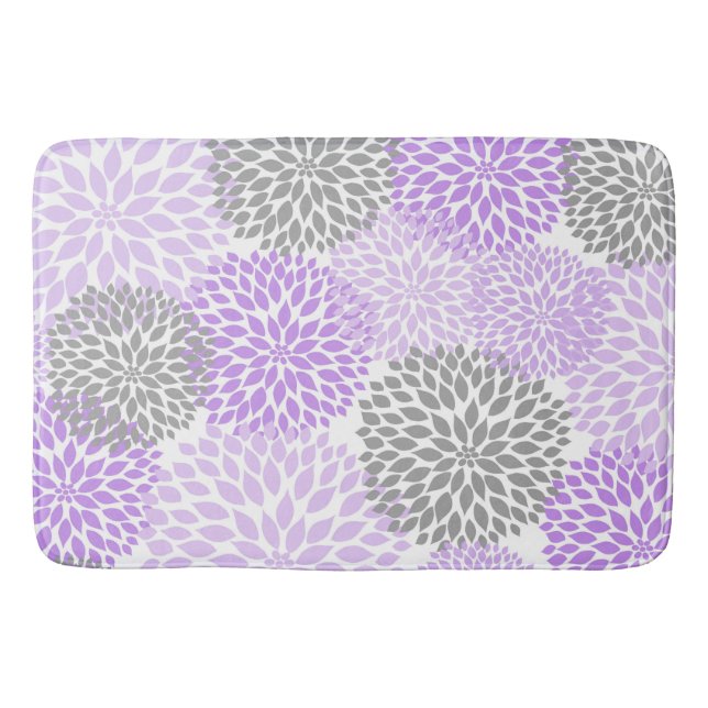 Lavender Grey Dahlias Floral flowers blossoms Bath Mat (Front)