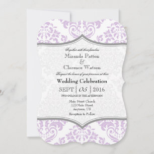 Lavender Grey Damask Bracket Wedding Invite