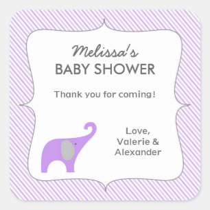 Lavender grey elephant baby shower favour thank yo square sticker
