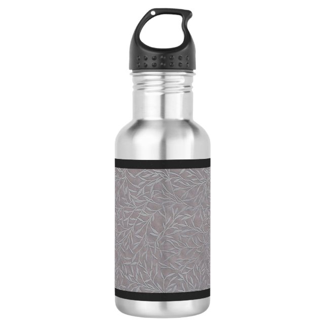 Lavender Grey Embossed Leaf Vines 532 Ml Water Bottle (Front)