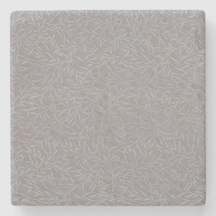 Lavender Grey Embossed Leaf Vines Stone Coaster