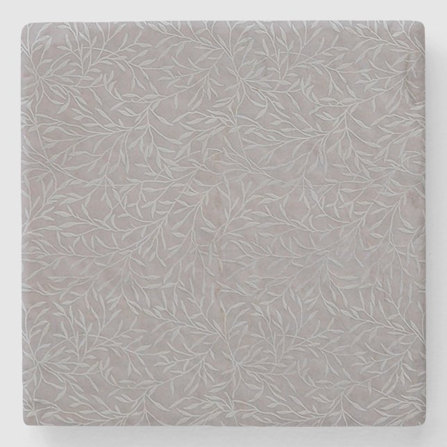 Lavender Grey Embossed Leaf Vines Stone Coaster (Front)