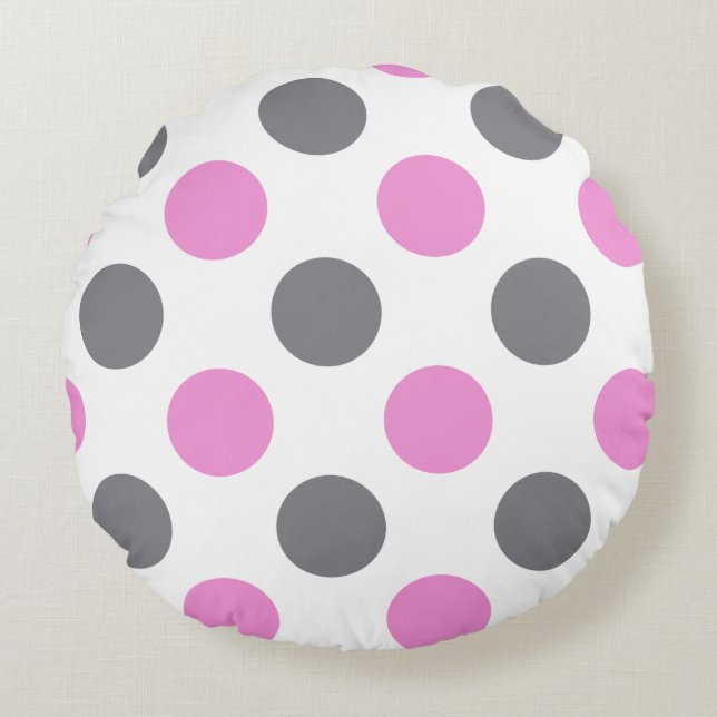 Lavender Grey Extra Large Polka Dot Round Pillow (Front)