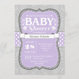 Lavender Grey Floral Flower Baby Shower Invitation