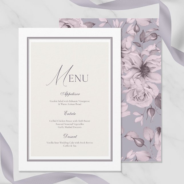 Lavender Grey Floral Wedding Menu Card (Creator Uploaded)