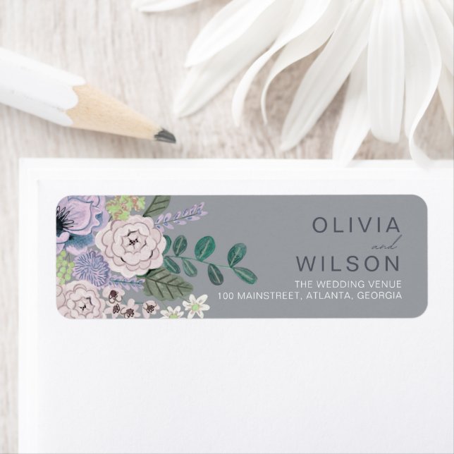 Lavender Grey Floral Wedding Return Address Label (Insitu)