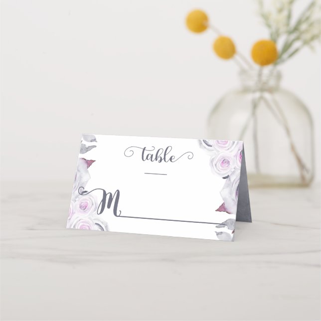 Lavender & Grey Floral Wreath Table Number Place Card (Front)