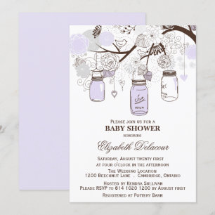 Lavender & Grey Mason Jars Baby Shower Invitation