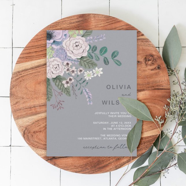 Lavender grey modern floral Wedding Invitation (Creator Uploaded)
