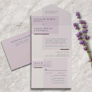 Lavender Grey Neutral Minimalist Wedding All In One Invitation