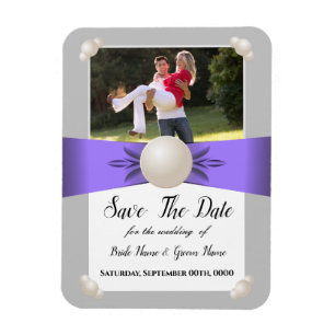 Lavender & Grey Pearl Ribbon Photo Save The Date Magnet