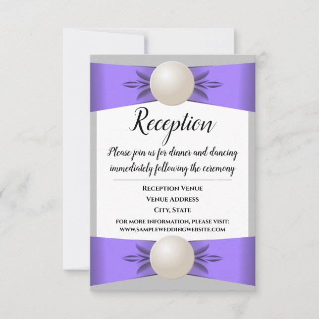 Lavender & Grey Pearl Ribbon Wedding Reception Invitation (Front)