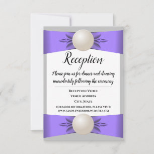 Lavender & Grey Pearl Ribbon Wedding Reception Invitation