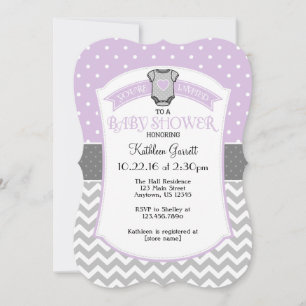 Lavender Grey Polka Dot Chevron Baby Shower Invite