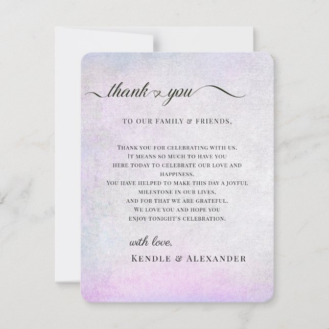 Lavender Grey Reception Table Thank You Card (Front)