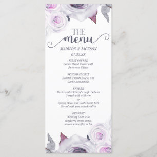 Lavender & Grey Rose Floral Wreath Wedding Menu