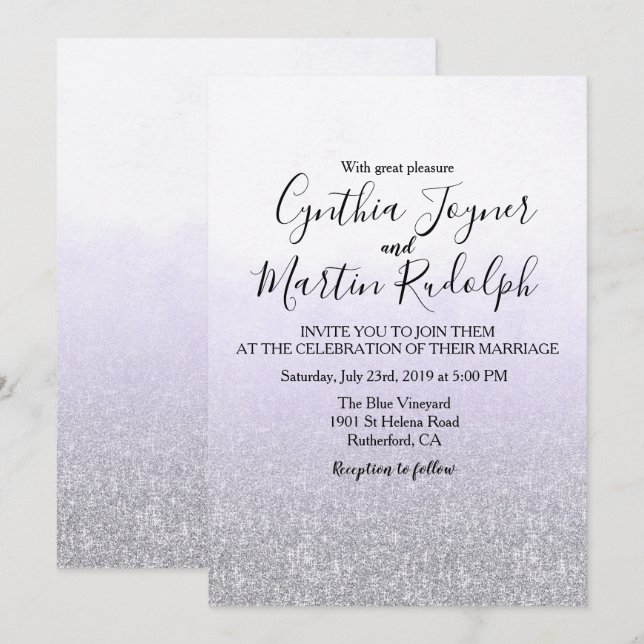 Lavender Grey Watercolor Wedding Invitation (Front/Back)