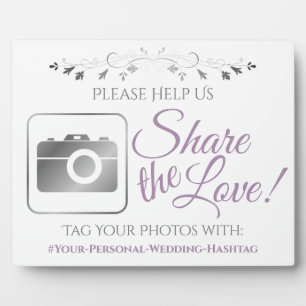 Lavender & Grey Wedding Photo Share Hashtag Sign Plaque