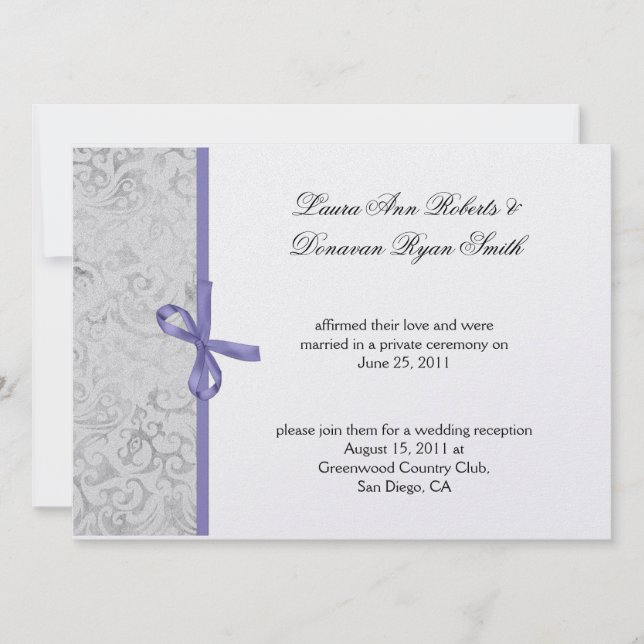 Lavender Grey White Damask Post Wedding Invitation (Front)