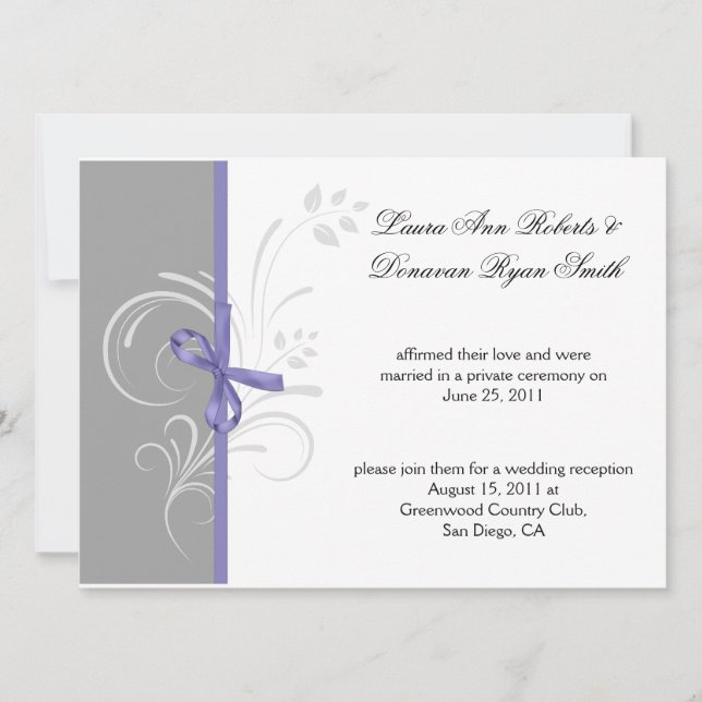 Lavender Grey White Floral Swirls Post Weddi Invitation (Front)