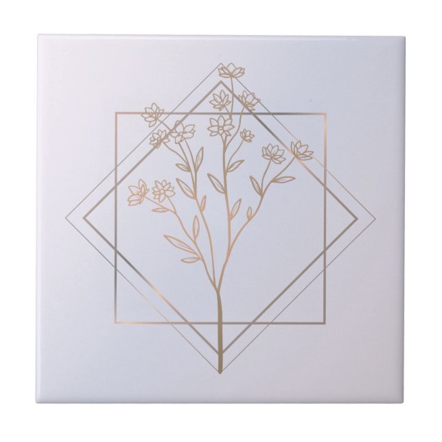 Lavender grey with golden floral design tile (Front)