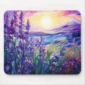 Lavender growing in field, mountain background mouse mat