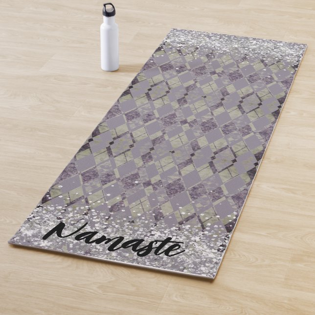 Lavender Grunge Harlequin Glitter Namaste Custom  Yoga Mat (In Situ)