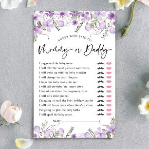 Lavender Guess Who Mum or Dad Baby Shower Games