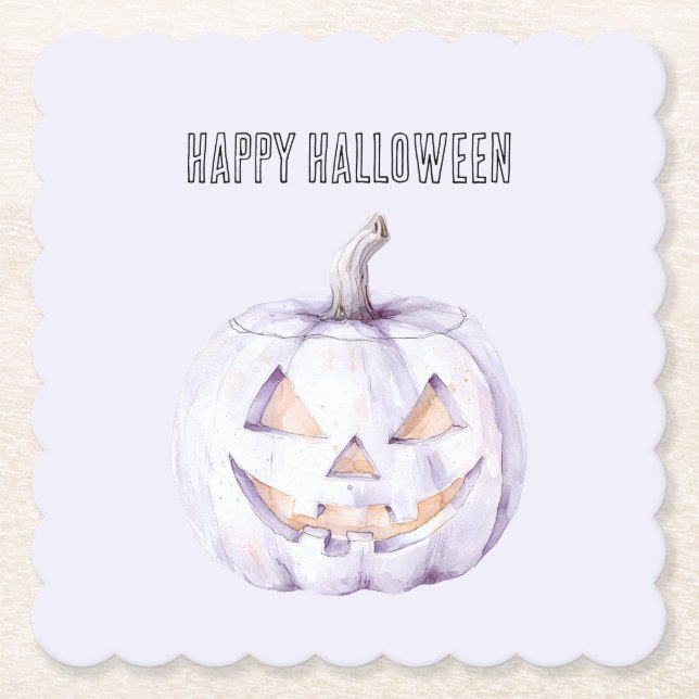 Lavender Halloween Pumpkin Paper Coaster (Front)
