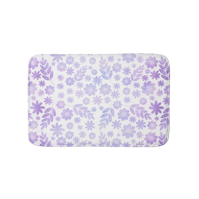 Lavender Hand Drawn Floral Pattern Bath Mat (Front)