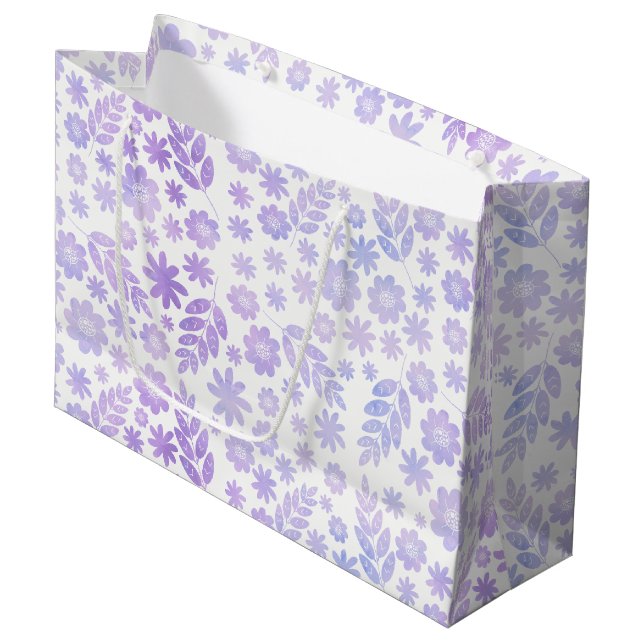 Lavender Hand Drawn Floral Pattern Large Gift Bag (Front Angled)