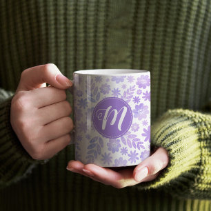 Lavender Hand Drawn Floral Pattern & Monogram Coffee Mug