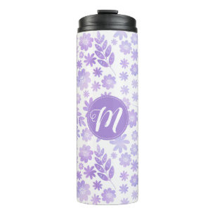 Lavender Hand Drawn Floral Pattern & Monogram Thermal Tumbler