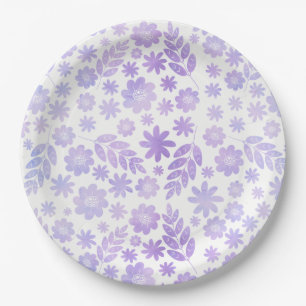 Lavender Hand Drawn Floral Pattern Paper Plate