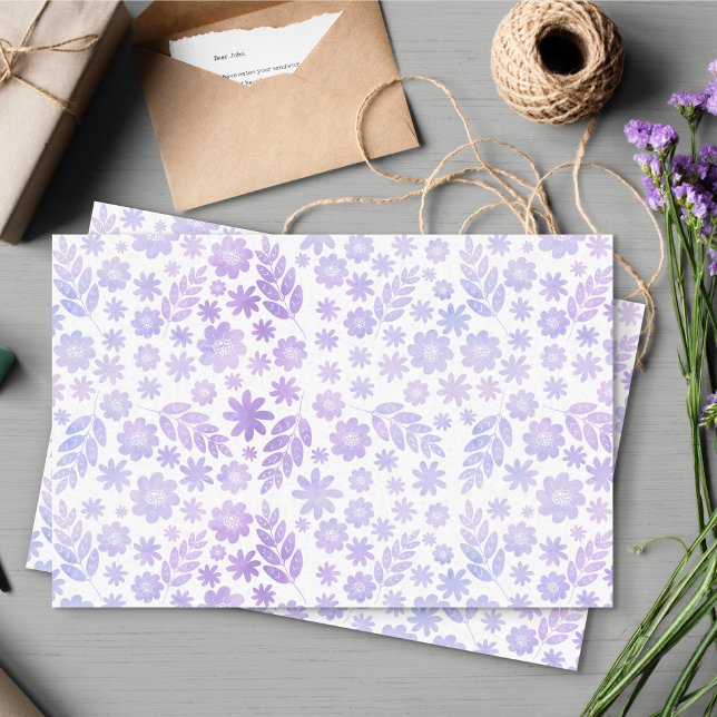 Lavender Hand Drawn Floral Pattern Tissue Paper (Purple Floral Print Tissue Paper)