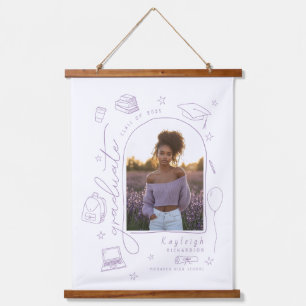 Lavender Hand Drawn Photo Graduation  Hanging Tapestry
